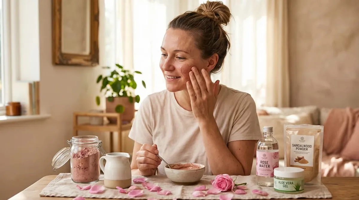 How to use rose petal powder for face with rose water, aloe vera and sandalwood mask