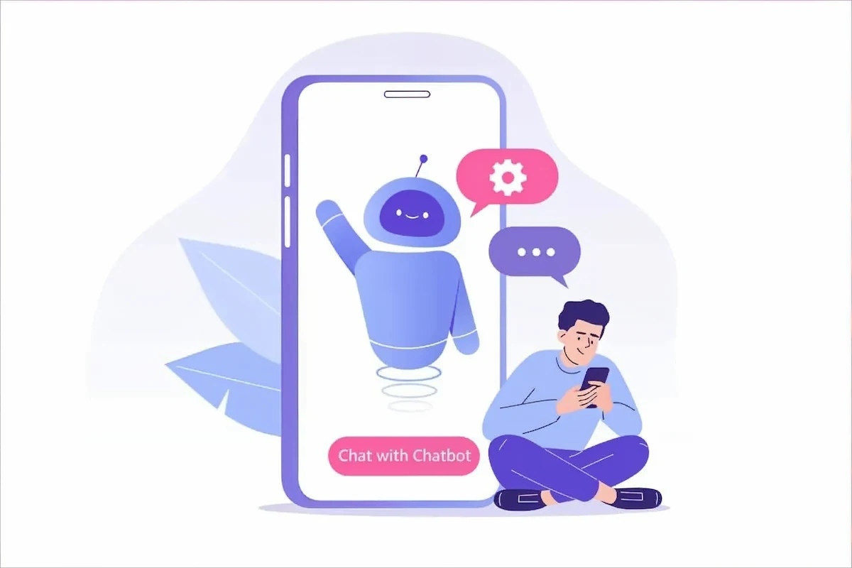 Illustration of a patient chatting with an AI-powered virtual doctor on a smartphone