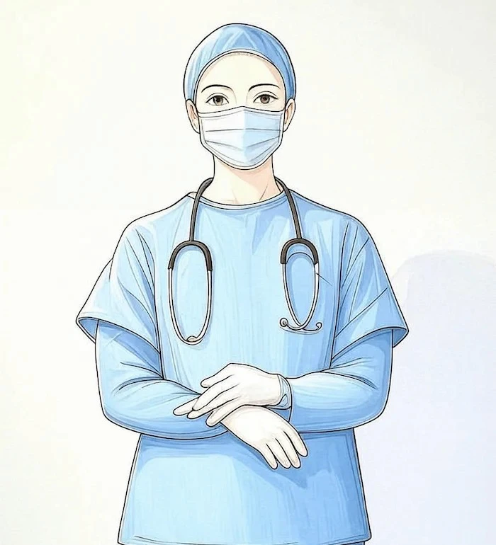 Confident surgeon wearing mask and stethoscope, ready for surgery in hospital setting