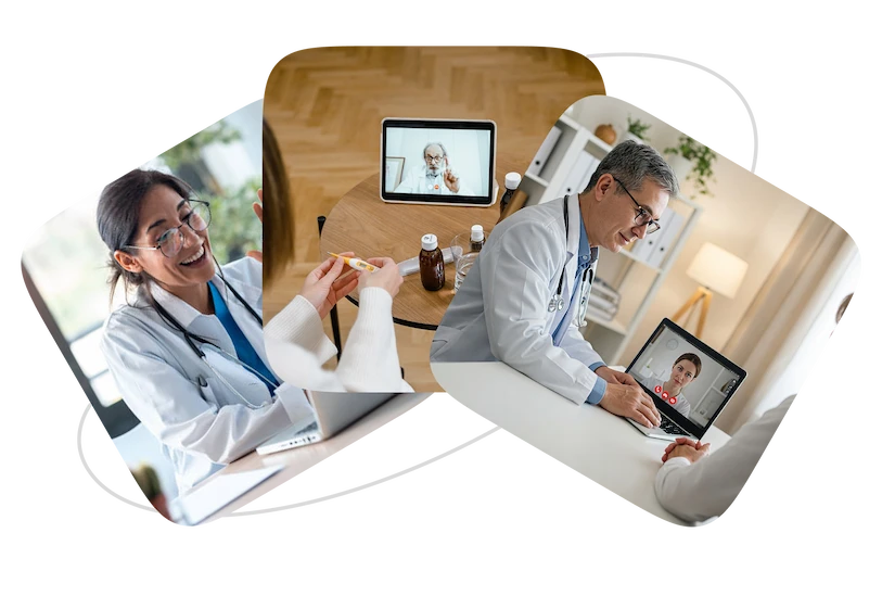 Doctors offering video consultations to patients through virtual appointments on different devices